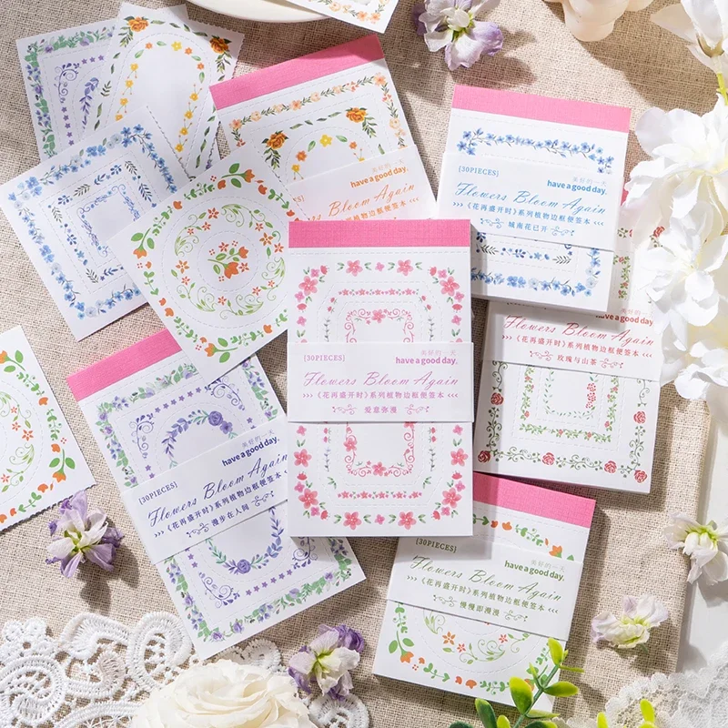 

30Sheets Border Flowers Memo Bloom Base Paper Writing DIY Plant Note Notebooks Material Collage Backing Scrapbook 146*68mm
