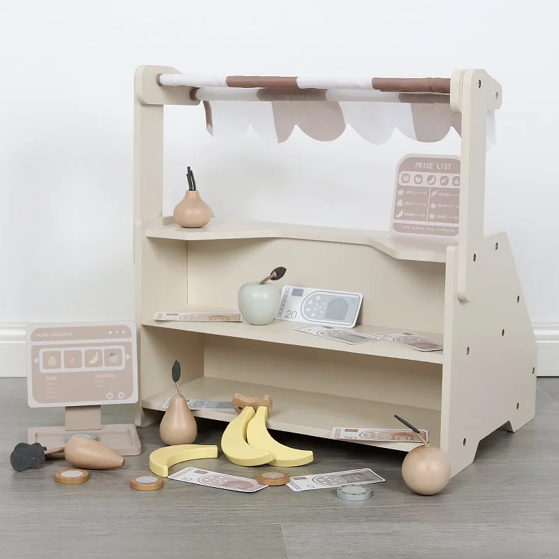 Wooden Role Play Toy Simulated Fruit Store Montessori Kids Toys Role Pretend Vegetable Shop Simulation Wooden Toys 3
