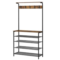 VASAGLE Hall Tree With Shoe Bench, Coat Rack Shoe Bench, 5-Tier Shoe Rack Different Heights, 5 Dual Hooks, Top Shelf,Entryway 1