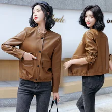 

Women's Leather Biker Jacket Coat Streetwear Washable Short Outerwear Cool Girl Autumn New Fashion Female Clothing
