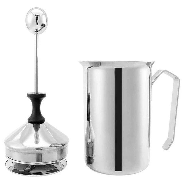 Stainless Steel Manual Milk Frother, Hand Pump Milk Foamer With