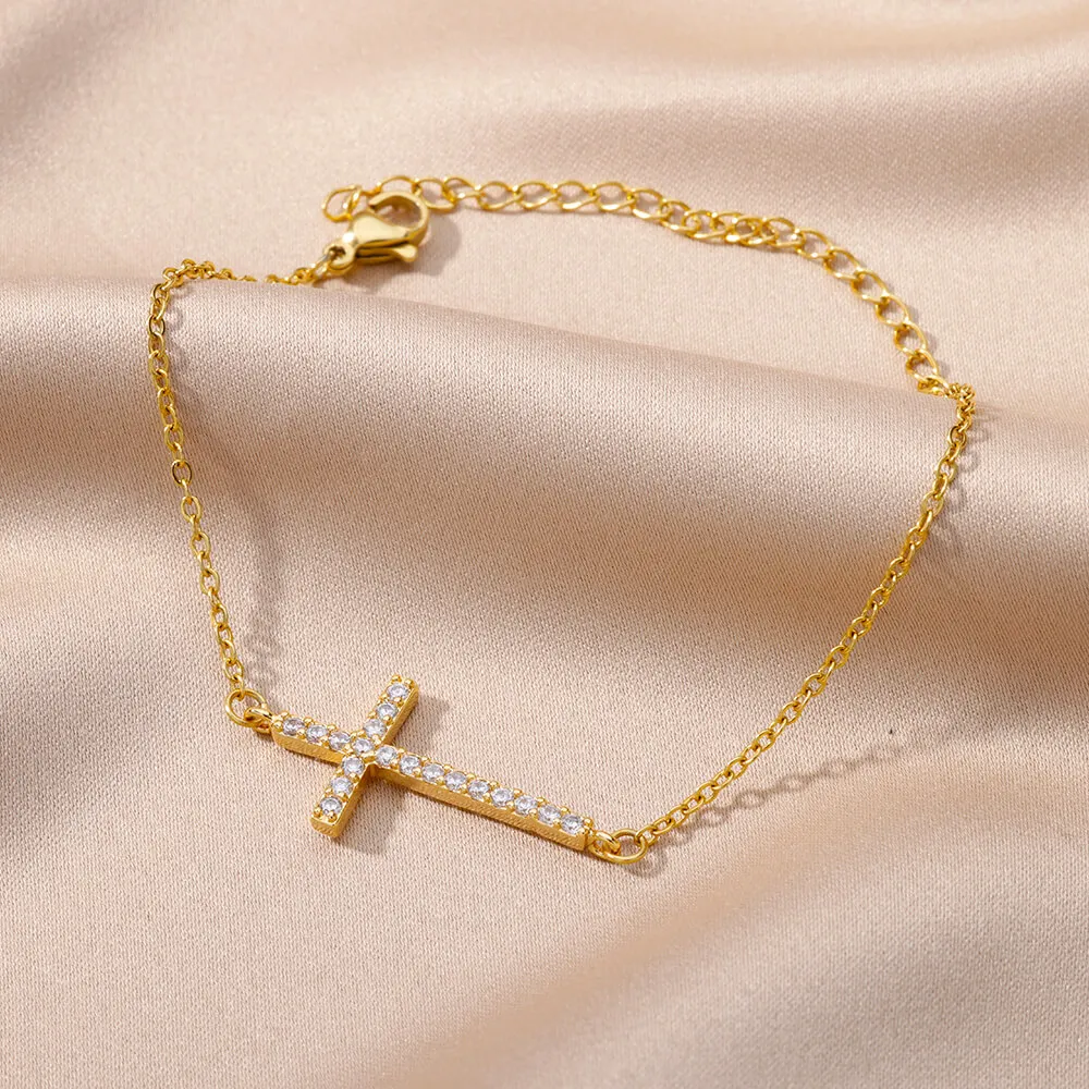 Gold Plated Stainless Steel Cross Bracelet For Women Gift