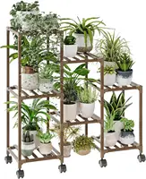 Plant Stand with Wheels for Indoor Plants Wood Tiered Shelf Ladder Plant Holder Table Pot Stand for Window Garden Balcony Patio 2