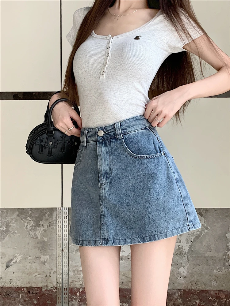 

Benuynffy Korean style High Waist Denim Mini Skirts Women's Fashion 2024 Summer Vintage Female Casual A-line Jean Short Skirt
