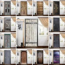 Retro Door Stickers Imitation Wood Doors Wallpaper 3D Self-Adhesive Vinyl Wall Sticker Living Room Corridor Decor Decal For Home