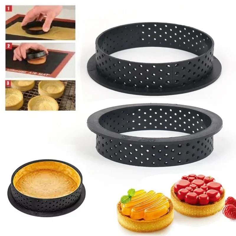 4PCS DIY Tart Ring Mold Cake tools French Dessert Bakeware Cutter Round Shape Decorating Tool Perforated Mousse Circle
