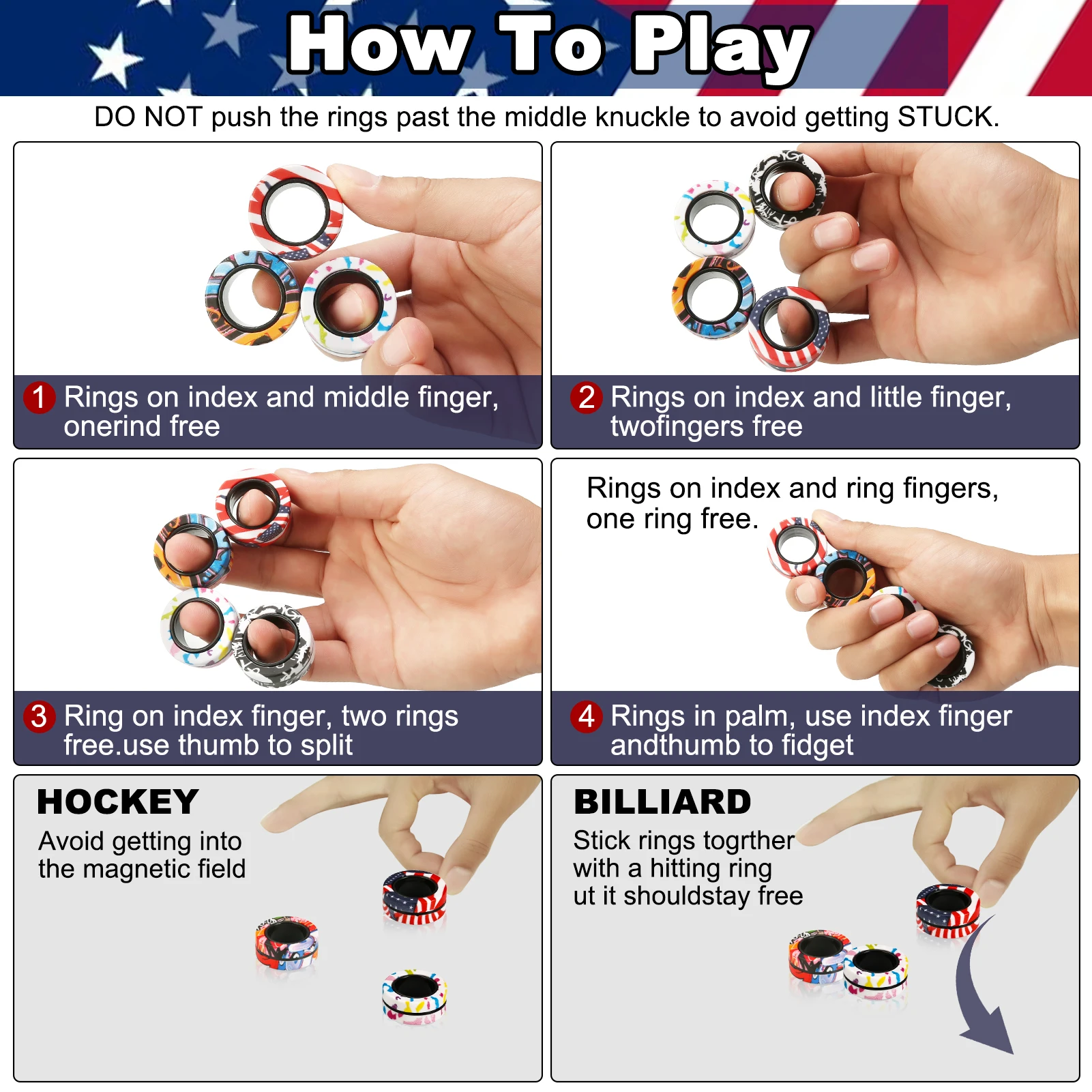 Fidget Spinner Magnetic Ring Toys 3Pcs Fingers Magnet Rings ADHD Stress Relief Magical Toys for Adult Kids Anxiety magic balancing toy