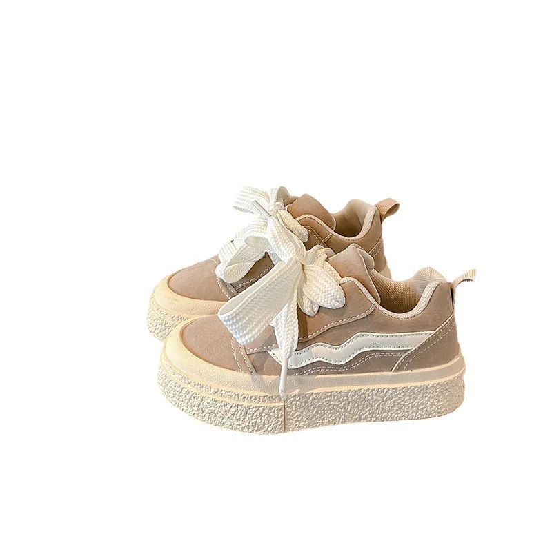 Girls Spring Korean Version Soft Soled Versatile Shoes Boy Casual Low Top Sneaker Children Stripe Neutral Round Toe Front Lacing - 6