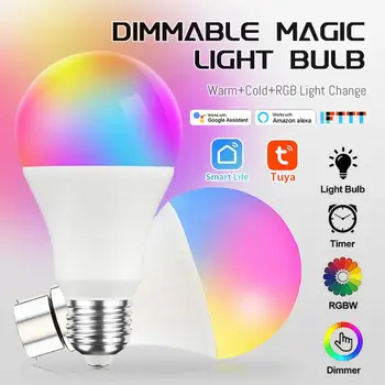 15W 9W Tuya WiFi Smart Light Bulb B22 E27 LED RGB Lamp Work With Alexa Google Home AC100-240V RGBW Dimmable Timer Function 1