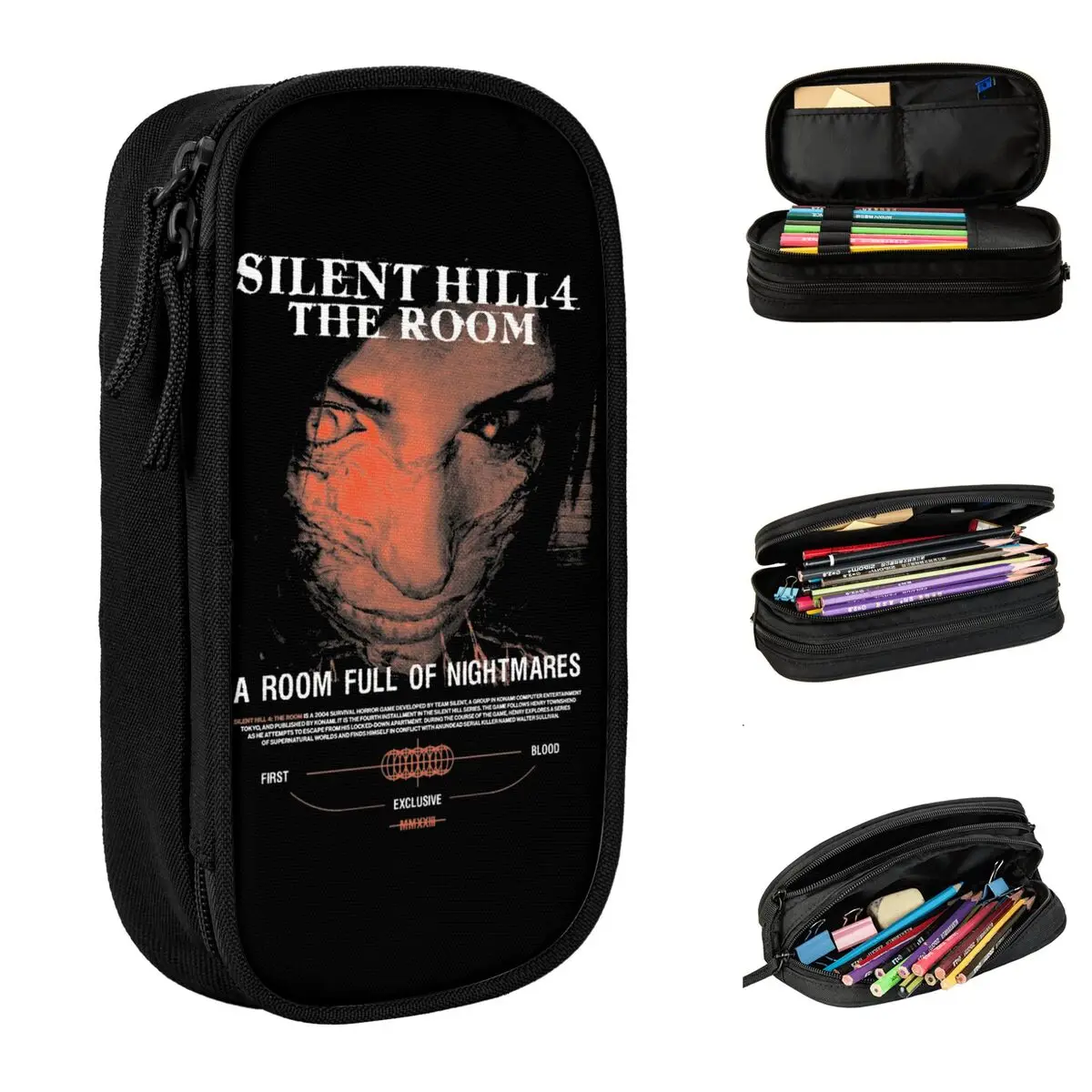 

Retro Silent Hill Pencil Case Horror Game Pen Holder Bag Student Large Storage Office Zipper Pencilcases