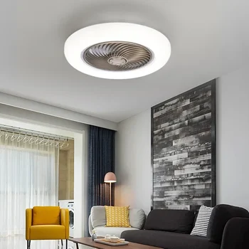 Hot Sale Smart Ceiling Fan Fans with Lights Remote Control Bedroom Decor Lamp 52cm Air Invisible Blades Retractable Silent