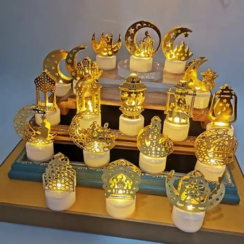Ramadan Decoration 2024 Eid Mubarak Iron Candle LED Light Ornament Islam Muslim Home Living Room Decoration Lights 2024