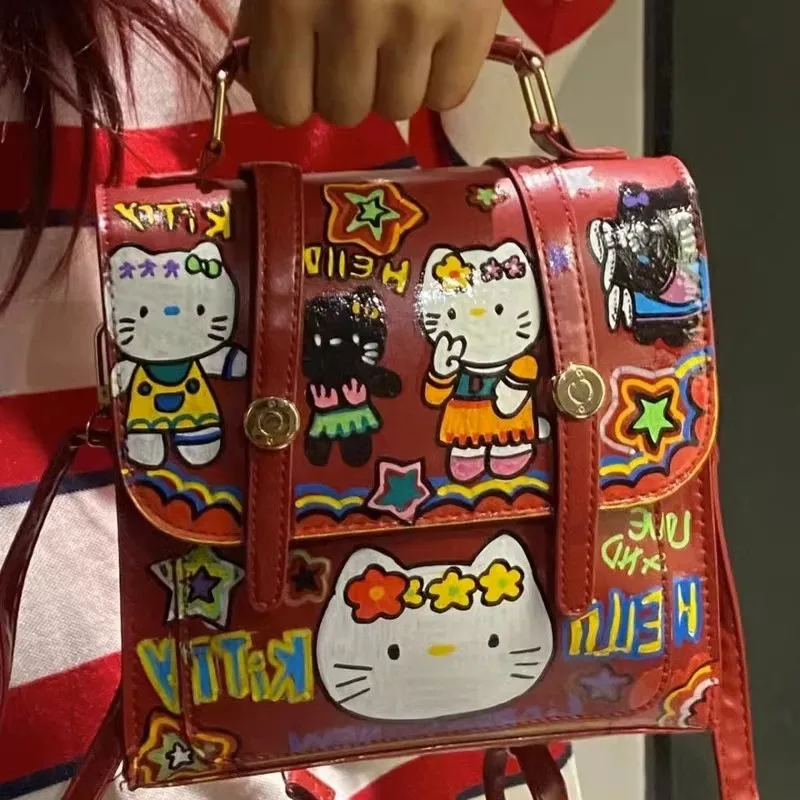 

New Sanrio HelloKitty Graffiti Forest Cute Small Group Backpack For Women Hot Girl Handbag High School Student Bags