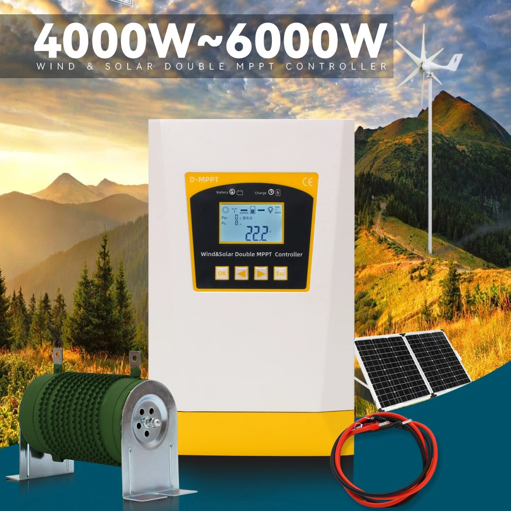 

EU Solar & Wind Hybrid System Double MPPT Charge Controller 3kW 6KW 12v 24v & 24v 48v Auto Regulator Windmil Turbine Generator