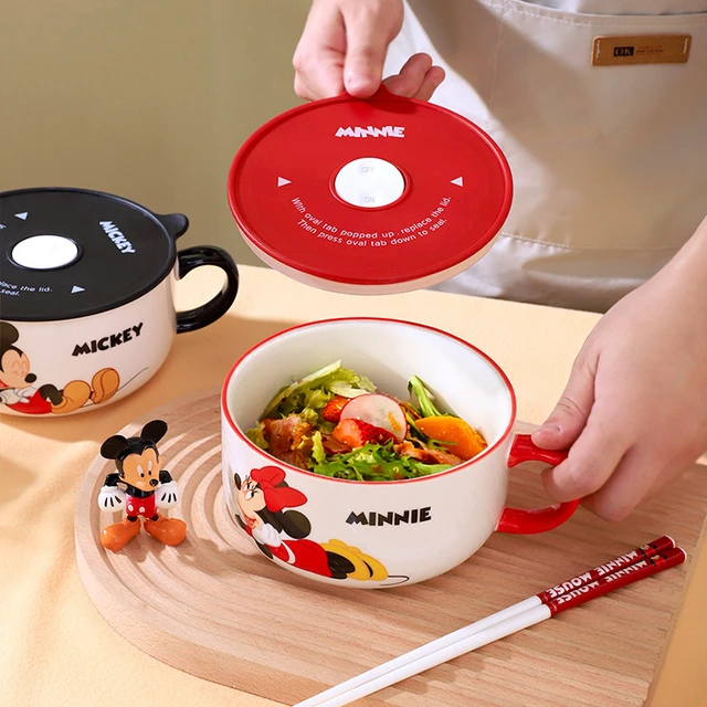 Disney Anime Hobby Kawaii Pato Donald Mickey Mouse Minnie dibujos animados  cerámica Noodles Bowl con tapa mango Noodles Cup vajilla - AliExpress