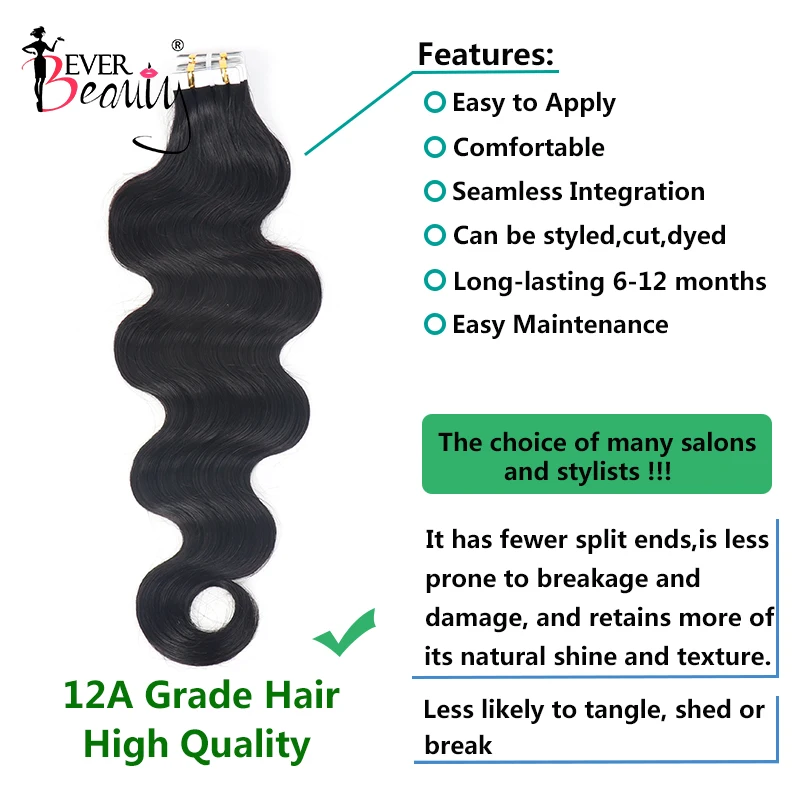 Body Wave Tape In Human Hair Extensions Black Women Weft Hair Extension Invisible Brazilian Bulk Virgin Hair Microlink Tape Ins