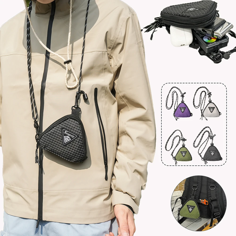 Herren-Umhängetasche, kleine Hängetasche im japanischen Stil, dreieckige Schlüsseltasche in kontrastierender Farbe, lässige Kopfhörertasche im Workwear-Stil – Detail 2