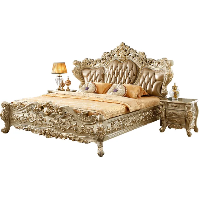 European luxury solid wood leather double bed 1.8 meters palace luxury 2 meters master bedroom wedding villa high-end queen bed 5