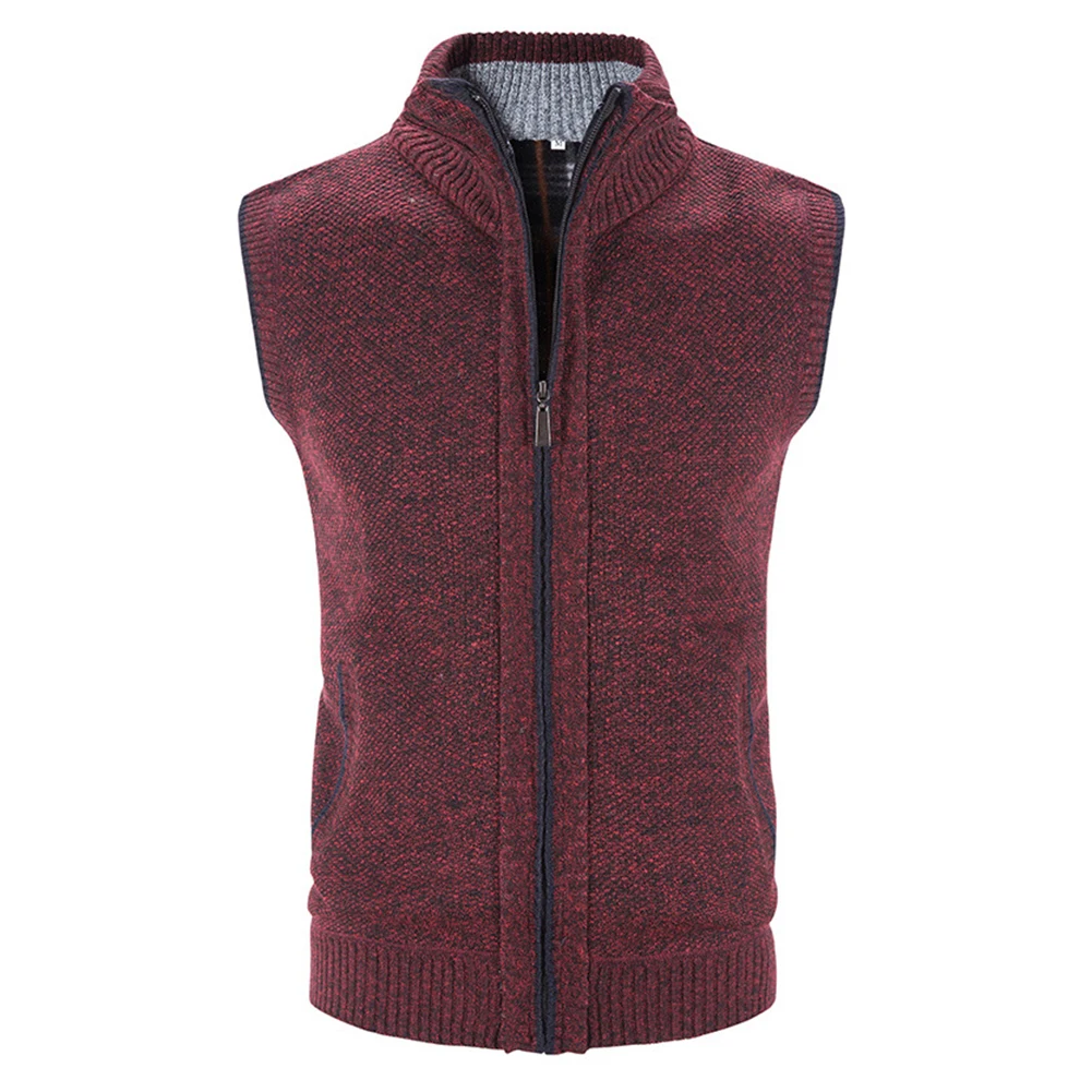 

Stay Warm with Mens Slim Fit Fleece Vest Knitted Waistcoat with Stand Collar Cardigans Jacket Various Colors to Choose From