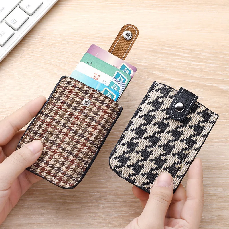 Sleek Houndstooth Ultra-Thin Women's Card Holder – Portable Large Capacity Organizer