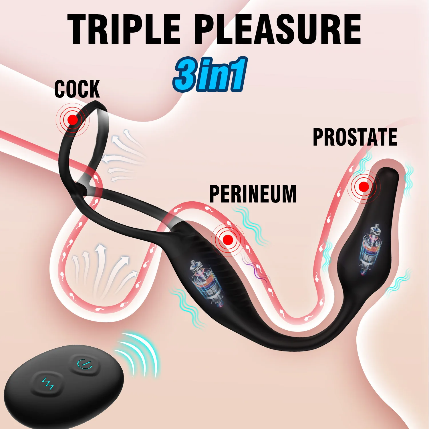 3 in 1 Butterfly Cock Ring 3 Motors 10 Modes Erection Enhancing Vibration Penis Vibrator
