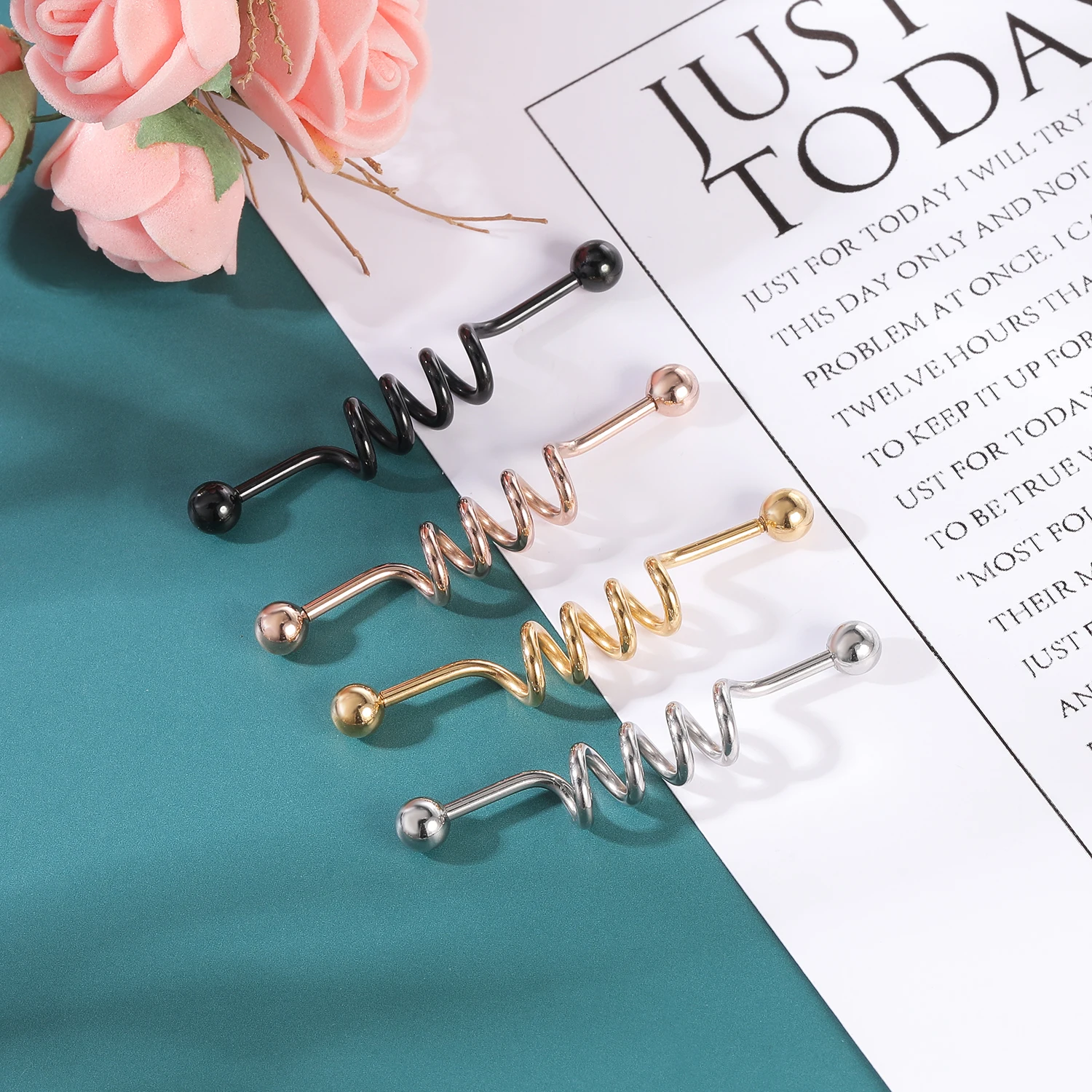 AOEDEJ 14G Industrial Barbell Piercing Set Pearl Zircon Industrial Jewelry Stainless Steel Cartilage Helix Piercings Earring 3
