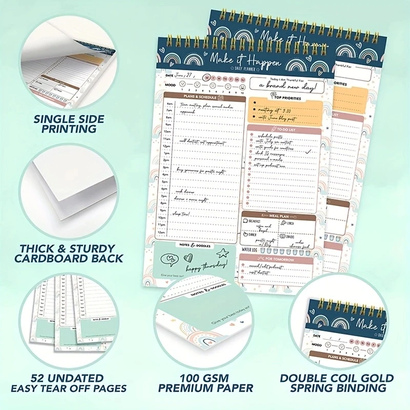 52 Daily Planner Sheets 6.5x10in Spring-Bound Notepad Planner Weekly Planner & Notebook & Schedule Organizer Stationery products 2