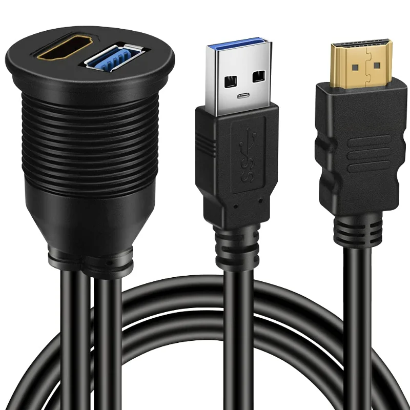 USB 3.0 2.0 및 HDTV 수암 익스텐션 코드 대시 패널, 플러시 마운트 데이터 케이블, 자동차 요트 보트 오토바이 방수, 1m