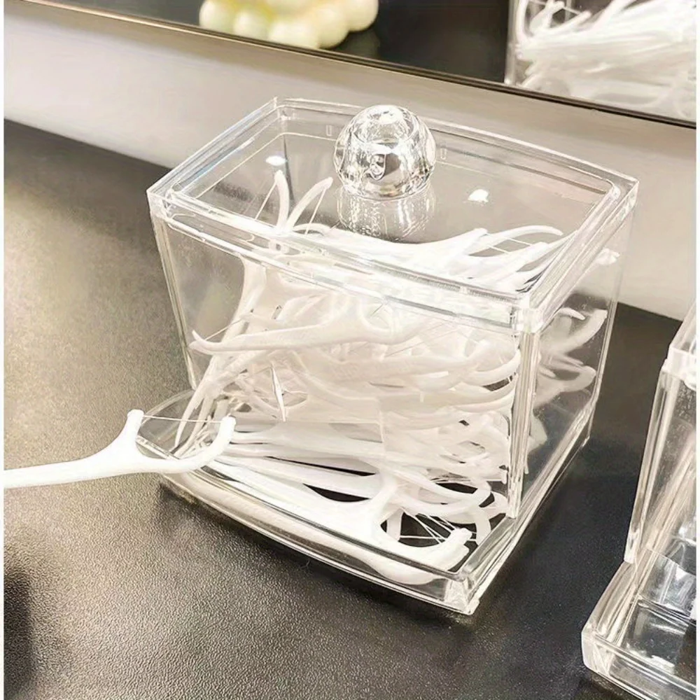 1PC leaky cotton swab box, fashionable crystal home multifunctional desktop portable cover storage box, box towel storage device 4