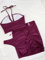 Sexy Halter Strappy Bikini Set With Beach Skirt Swimwear WoThree Pieces Swimsuit Solid Bikini Bathing Suit Swim