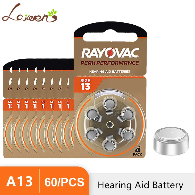 60 PCS Hearing Aid Batteries 10 Cards Zinc Air 1.45V Rayovac Peak A13 13A 13 P13 PR48 For hearing aids