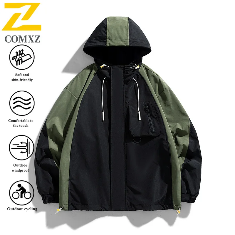 EiAO Jacket  Colorblock Workwear Men Women Oversized Hooded Waterproof Windproof Outdoor Coat for Hiking Camping Fishing 2025