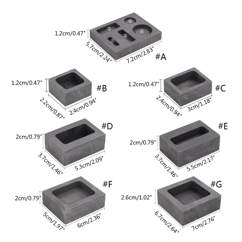 Graphite Ingot Mold Crucible Mould for Gold Silver Copper Brass Aluminum Metal Melting Casting Refining Ingot Molds