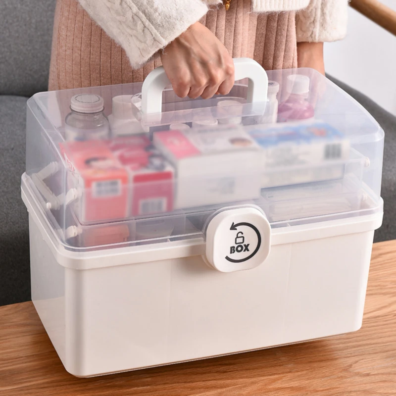 

MultiFunctional Large Capacity Pill Case Plastic First Aid Kit Container Family Emergency Medicine Storage Organizer With Handle