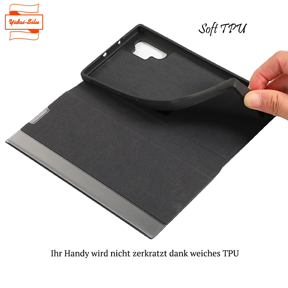 Yidai-Silu Leather Flip Case Business Smart Window Wake/Sleep Function View Stand TPU Folio Cover for Samsung Note 20 Ultra