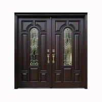 American Wooden Entrance Style Models Mahogany  Double Solid Wood Main Entrance Exterior Entry Front Doors 1