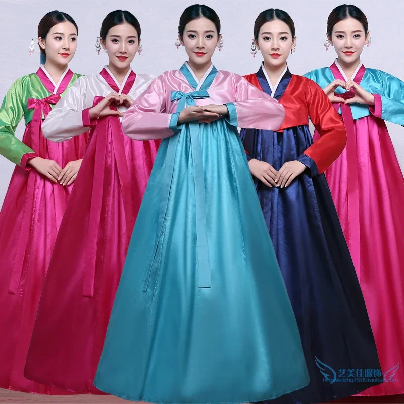 Korean Hanbok Dress Female Multicolor Traditional Korean Hanbok Folk Stage Dance Costume Korea Traditional Costume 한복 korean hanbok costume