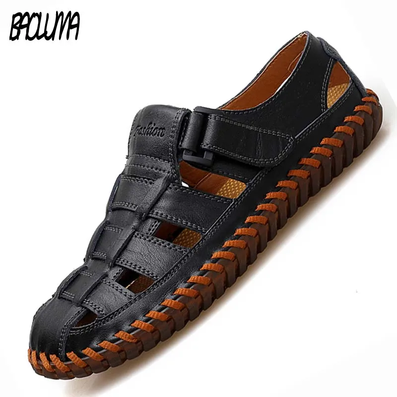 Classic Summer Men's Sandals Leather Outdoor Summer Handmade Men Slippers Men Beach Breathable