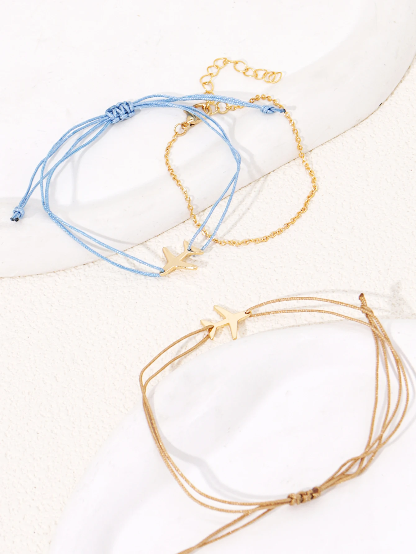 3PCS Handmade Weaving Airplane Decoration Couple Bracelet Set