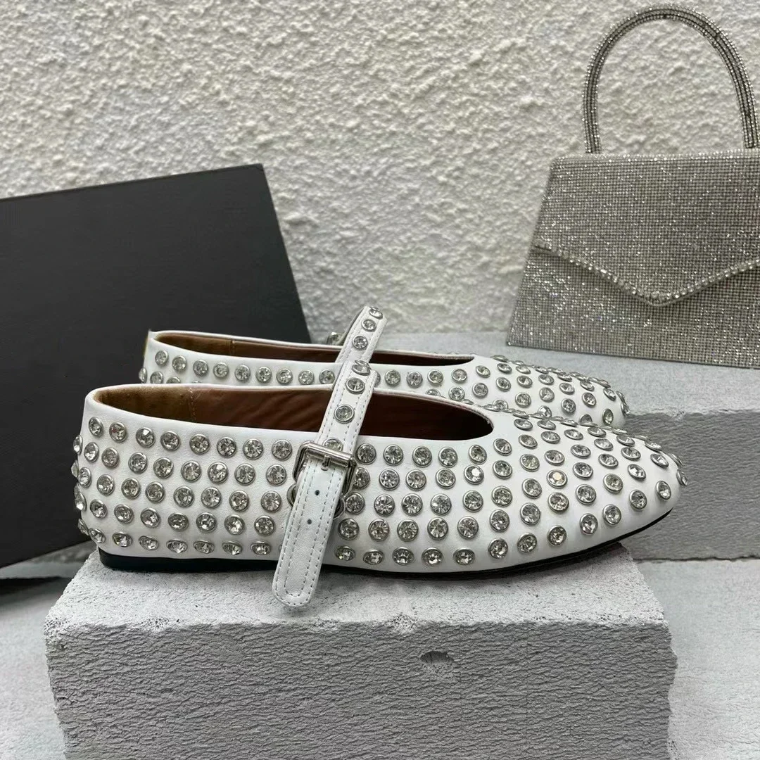 Women Flats Rhinestones Real Leather ballet flats loafers ladies dress shoes women shoes women flats