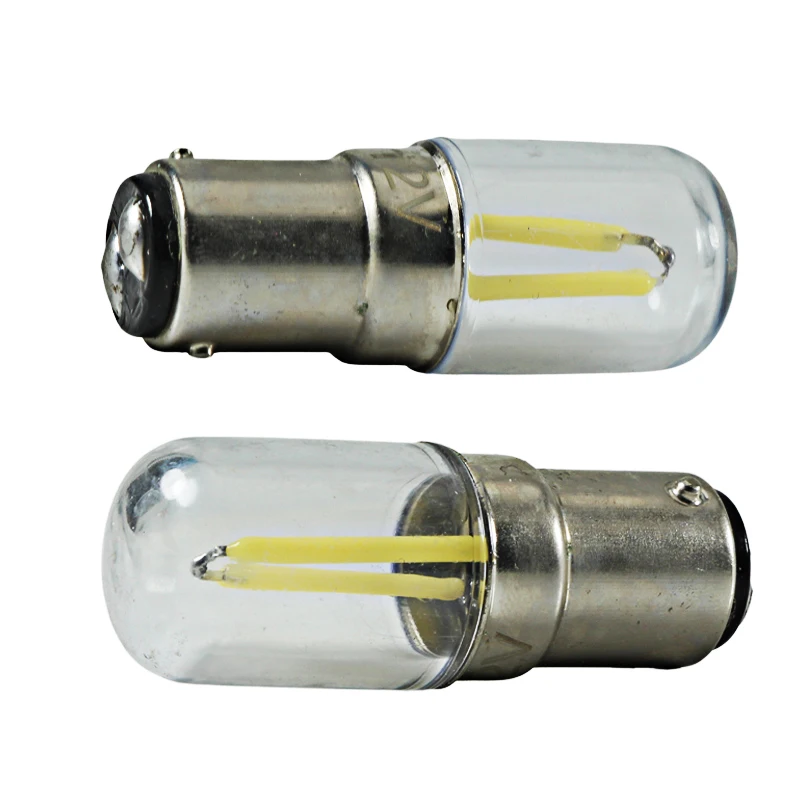 2개 앰플 LED 필라멘트 라이트 B15 BA15D 220V 12V 24V 2W 미니 스포트라이트 냉장고 재봉틀 램프 12 24 볼트 실내 전구