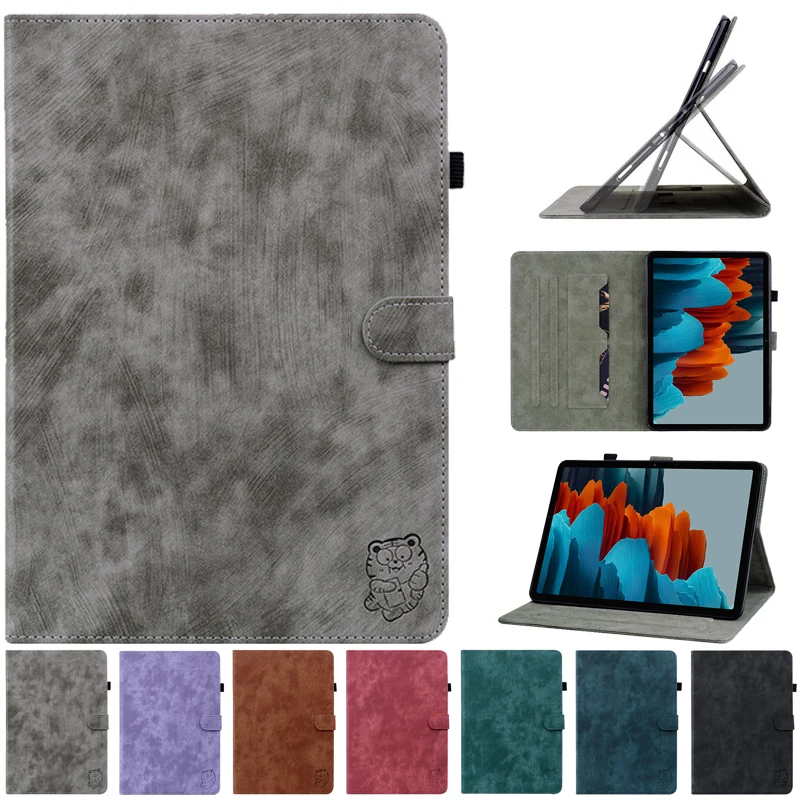 For Samsung Galaxy Tab S8 S7 Case Cute Kawaii Tiger Print Pu Leather Soft Tpu Back For Galaxy Tab S8 Cover For Samsung S7 Tablet