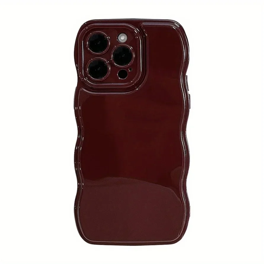 Vintage Burgundy Wavy Edge Phone Case Premium Solid Color Design Compatible iPhone 16 15 14 13 12 11 Pro Max phone case,iphone case