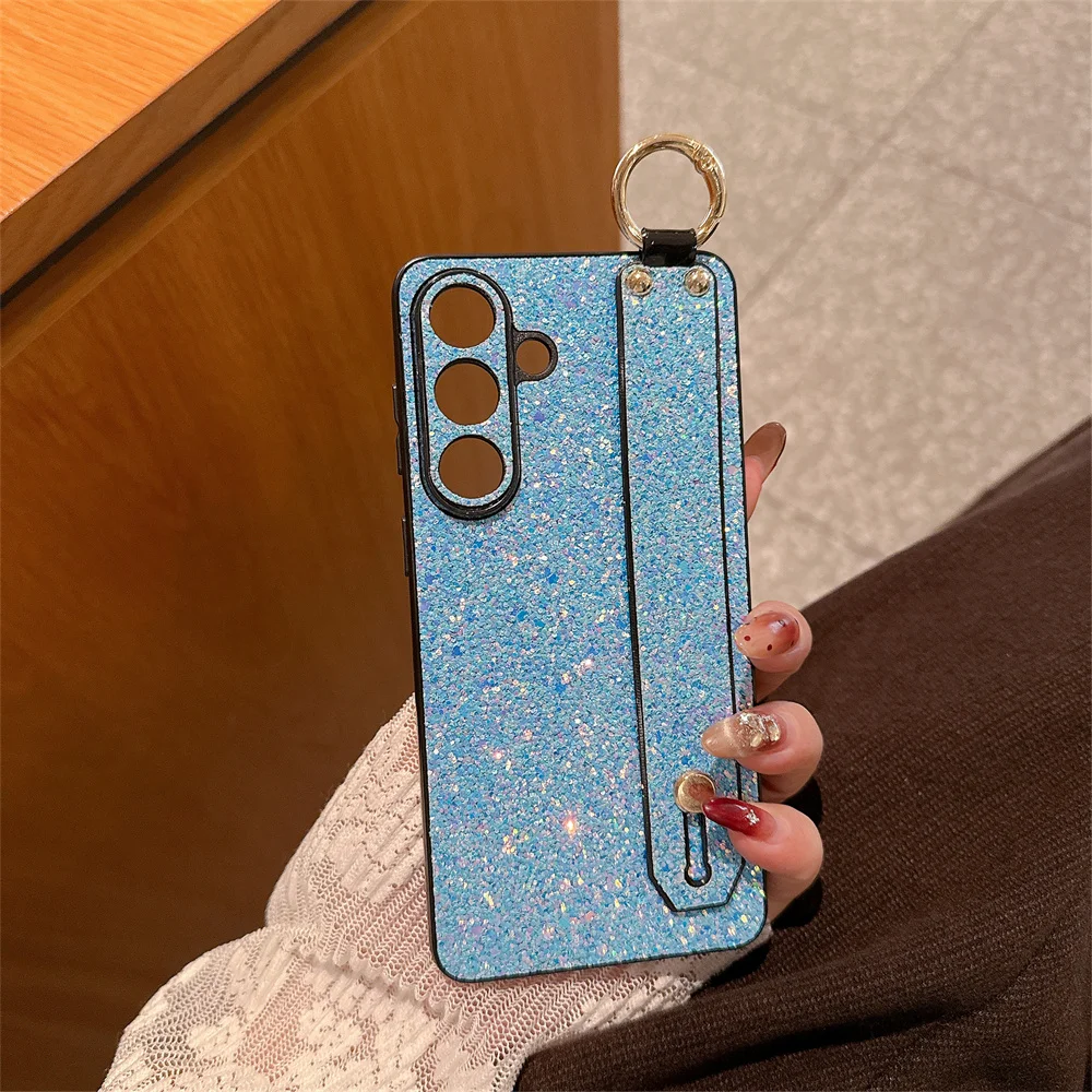 Luxury Glitter Bling Stand Holder Wrist Strap Phone Case with Bracket Cover