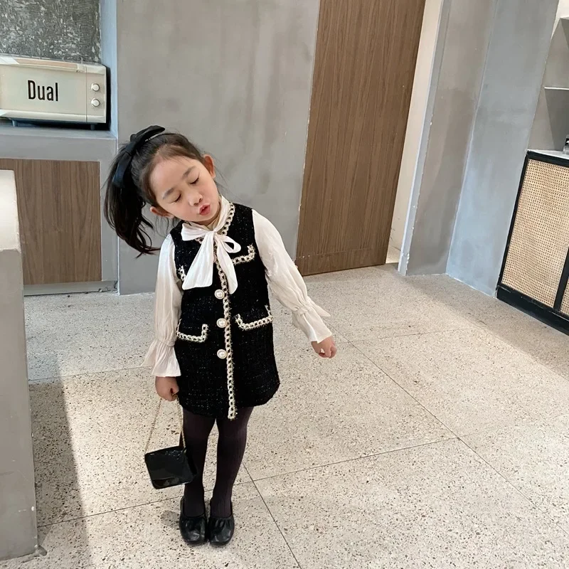 Spring Girls Fashion Tweed Dress Kids Long Sleeve Dresses Girls Princess Dress girls dress princess costume kids clothes