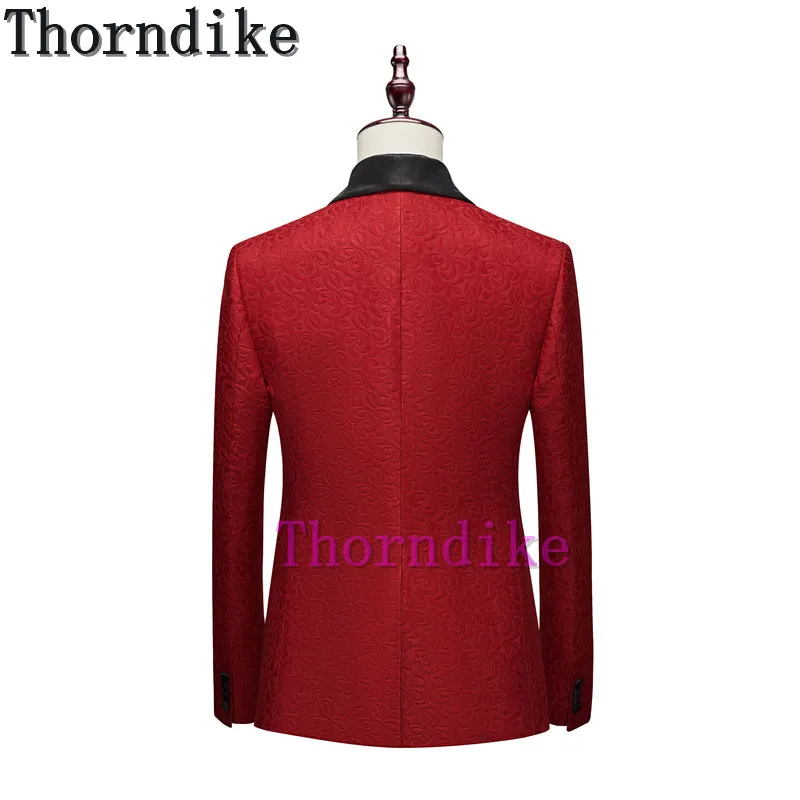 Thorndike 더블 브레스트 Groomsmen 부르고뉴 패턴 신랑 턱시도 어깨 걸이 옷깃 남자 정장 웨딩 (자켓 + 바지 + 조끼)
