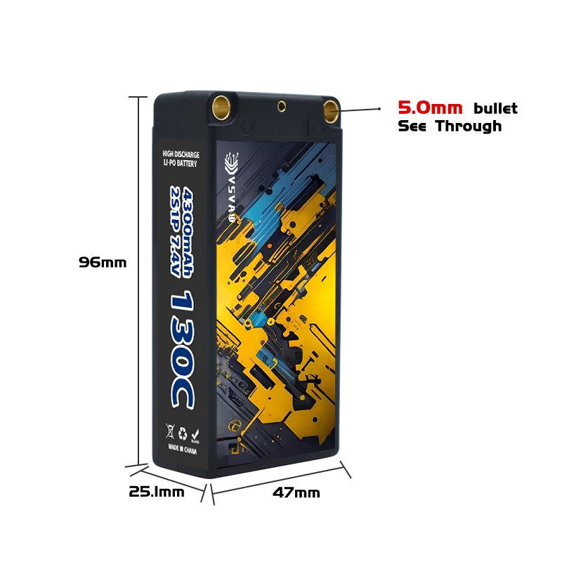 Upgradedl TERANTY 7.4V 2S 4300mAh 130C/260C HV Lipo Battery compatible with 1/10 remote control racing RC model tank battery 3