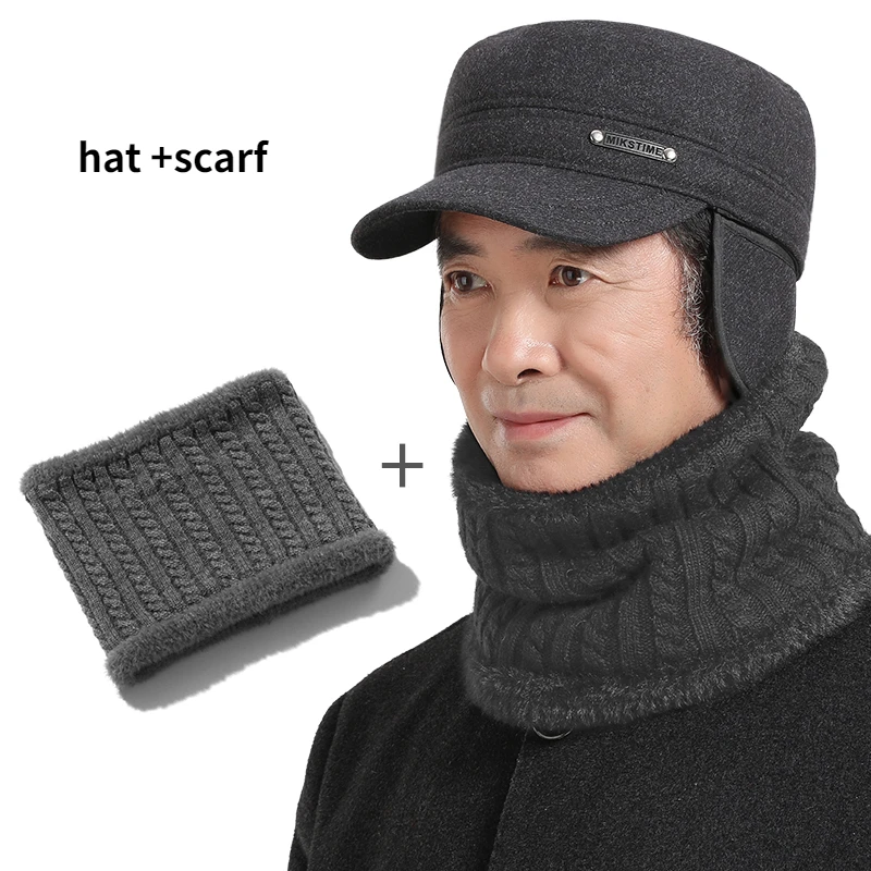 Men's Wool Blend Flat Top Baseball Cap - Thick Twill Winter Military Style Hat (Adjustable) - View #5