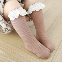 Baby Girls Knee High Socks Baby Infants Kids Toddlers Socks Leg Warmer Solid Cotton Stretch Cute Lovely Lace Frilly Long Socks 3