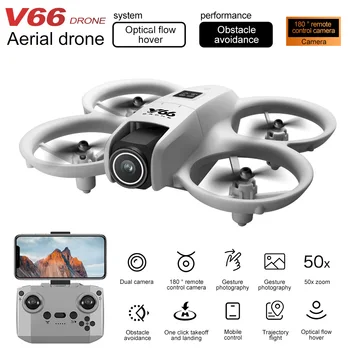 V66 Mini Drone 4K Professionale Doppia Fotocamera Modalità Senza Testa Evitamento Ostacoli WiFi FPV Dron 360 °   Flip RC Quadcopter Toys per bambini